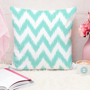 Teal Geometrical Ikat Ethnic Printed Cotton Canvas Cushion Covers, Set of 5